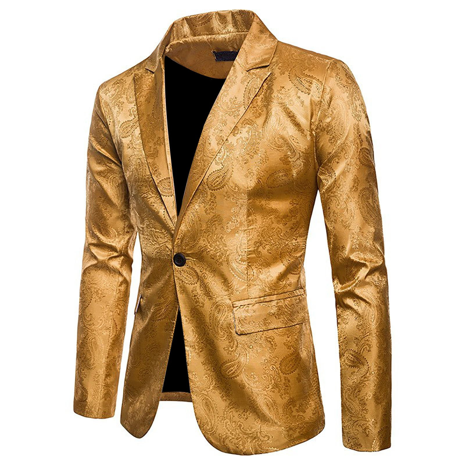 Herrnalise Men's Autumn And Winter Fashion Personality Solid Color Casual Suit Jacket Yellow